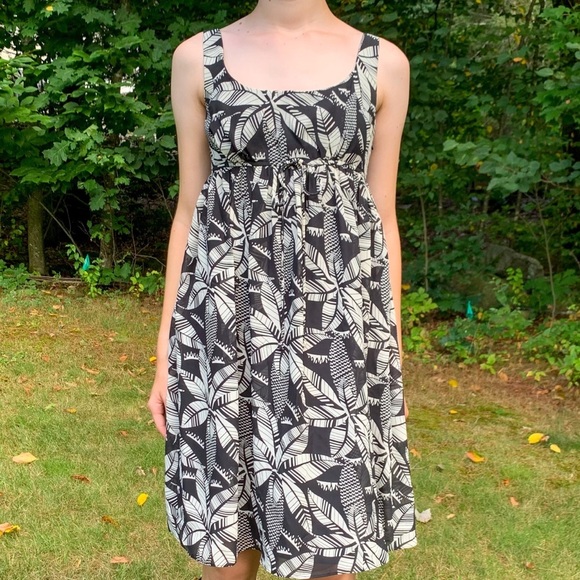 London Times Black and Cream Leaf Print Dress, 6. - Picture 1 of 8